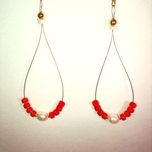 Orange Turquoise And Pearl Earrings